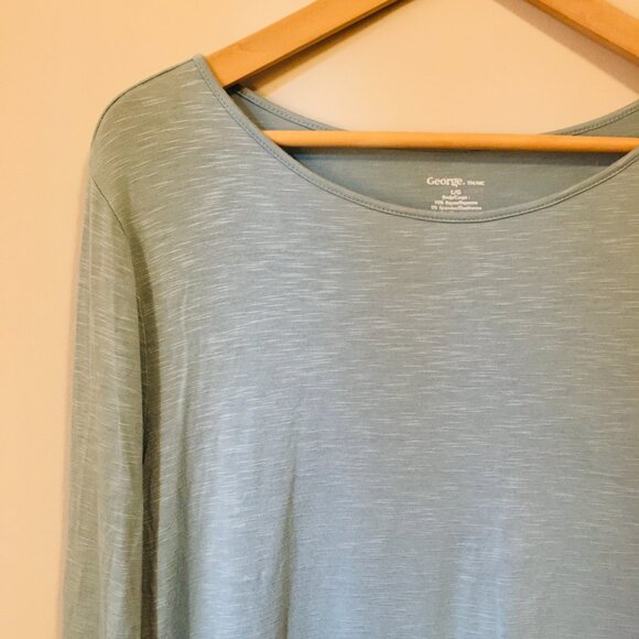 Robin Egg Blue Lace Hem Long Sleeve Rayon Top - Picture 3 of 15